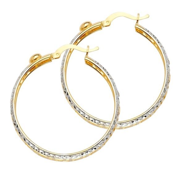 New 14K Tri Color Gold Twisted Hoop Earrings 1 1/4 inches diameter